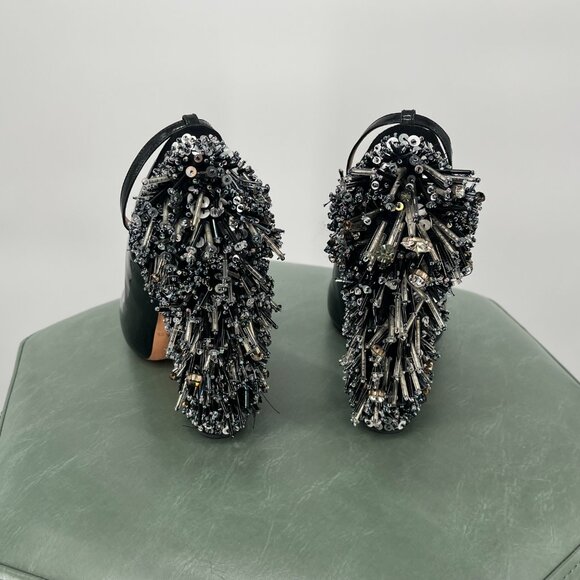 2010 ROCHAS Rare Black Metal Fringe Studded Heels in Size 39 - Picture 5 of 9